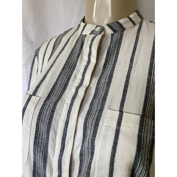 Vanessa Bruno Romper Striped Long Sleeve Cotton Cream Button Down Gray 3… - Picture 3 of 5